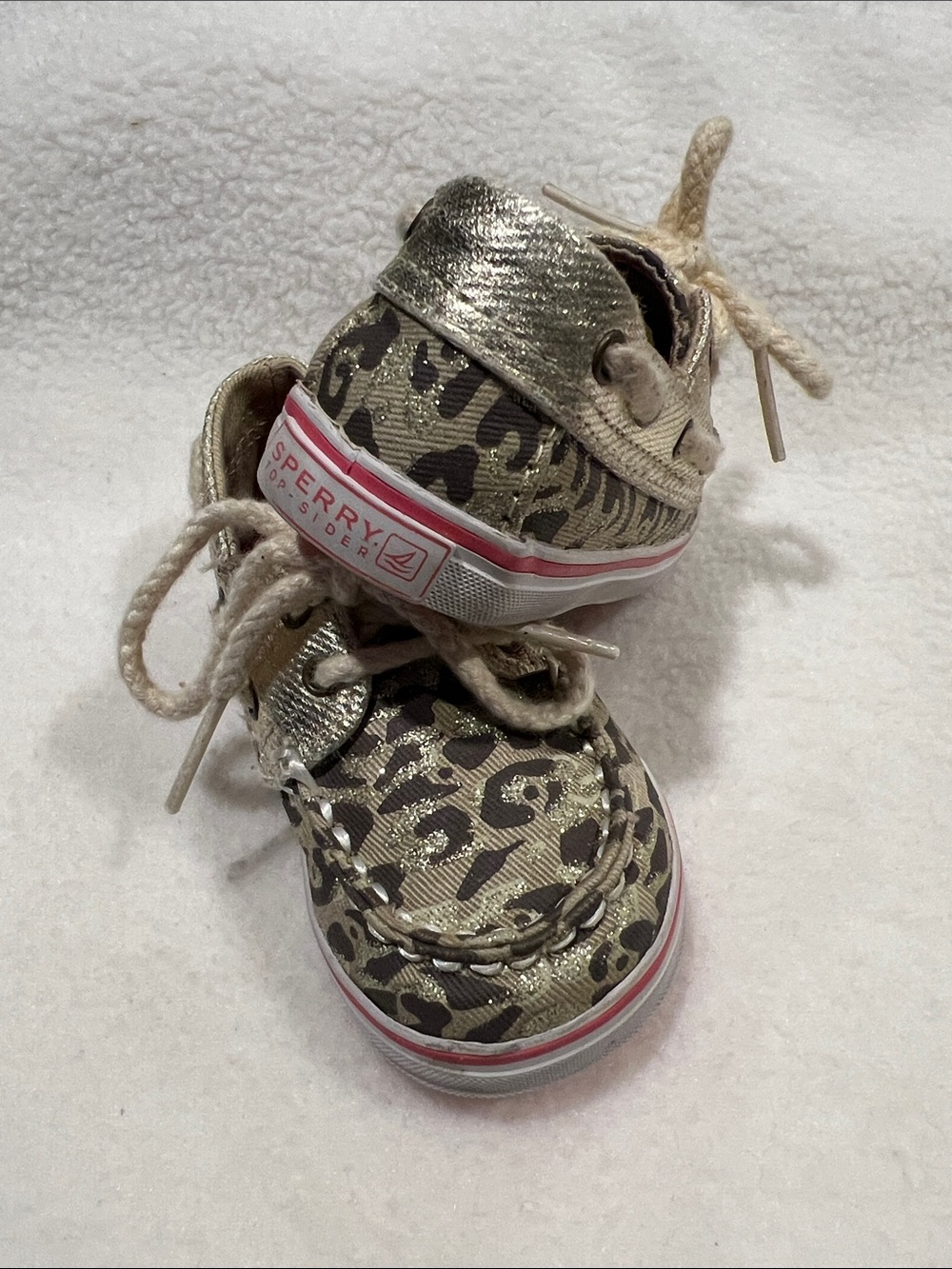 Sperry Kids Metallic Gold Leopard Moccasin Boat Shoes